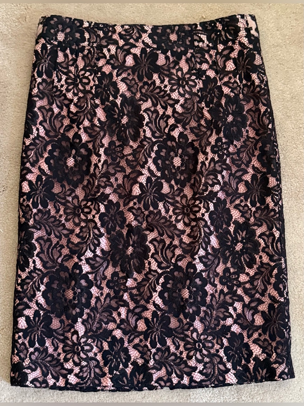 Renfrew Collection Lace Pencil Skirt Black Pink Floral Lined USA Size 2